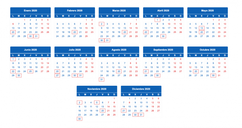 Calendario laboral 2020
